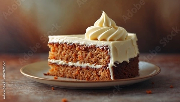 Fototapeta Delicious Slice of Carrot Cake with Cream Cheese Frosting. AI Generated.