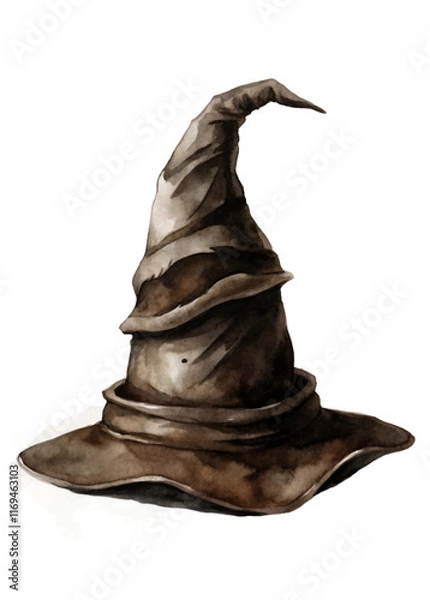 Obraz Vintage wizard hat, whimsical design, watercolor illustration, fantasy theme, magical accessory, artistic representation.