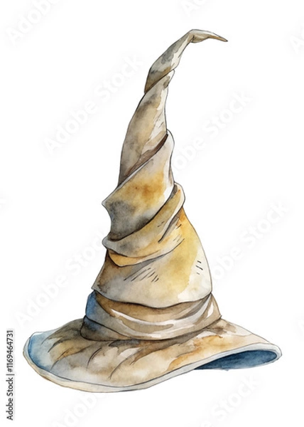 Obraz Watercolor wizard hat, magical accessory, fantasy illustration, whimsical design, artistic rendering, creative concept.