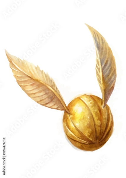 Obraz Golden snitch illustration, watercolor style, magical sports theme, whimsical design, fantasy art.
