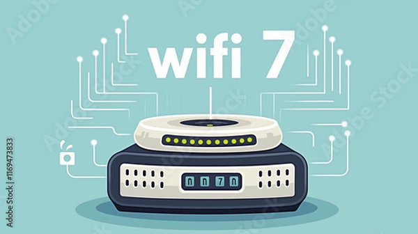 Fototapeta Cartoon graphic visualisation of WiFi 7 technology  
