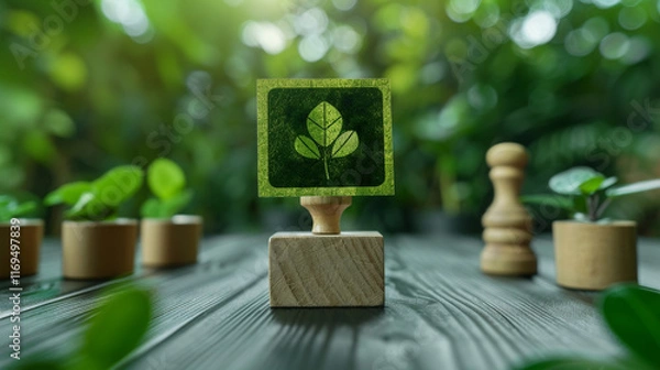 Fototapeta A business hand stamp marked "Approved" on a document symbolizes validation and compliance with ESG standards, promoting eco-friendly waste management and sustainable business practices.