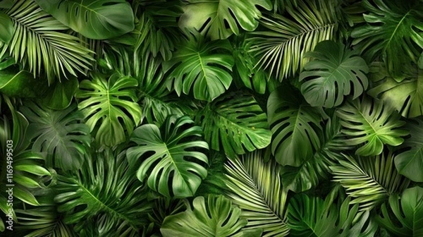 Fototapeta Lush Tropical Leaves Background: A Vibrant Green Paradise