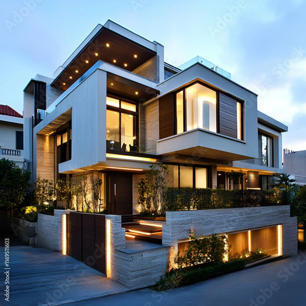 Fototapeta Luxurious modern house with modern architectural design