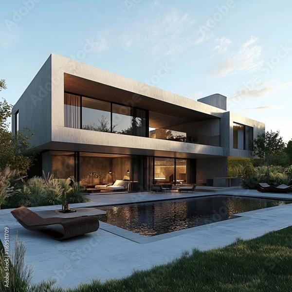 Fototapeta Luxurious modern house with modern architectural design