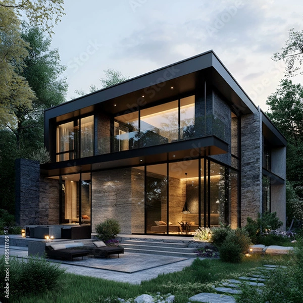 Fototapeta Luxurious modern house with modern architectural design
