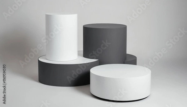 Fototapeta Small circular podium with soft charcoal and white tones
