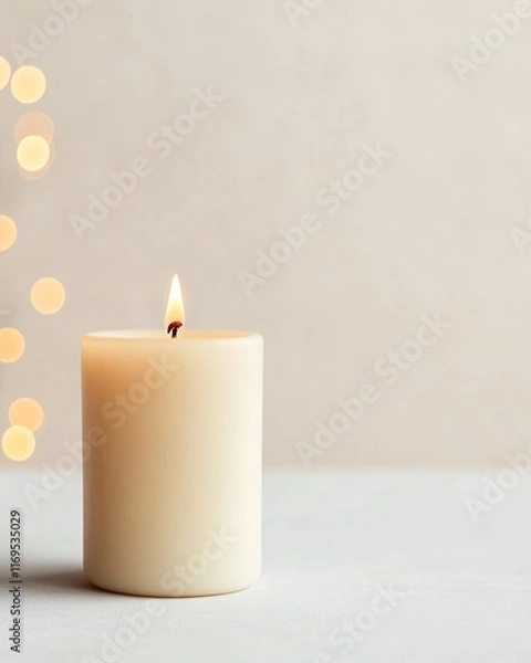 Fototapeta Softly Glowing Candle on Minimalist Background