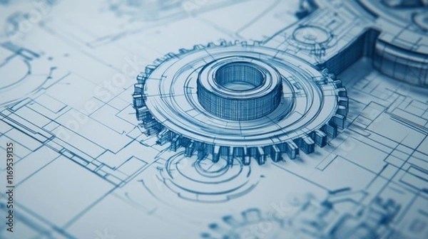 Fototapeta Dynamic Mechanical Schematics on Clean Background