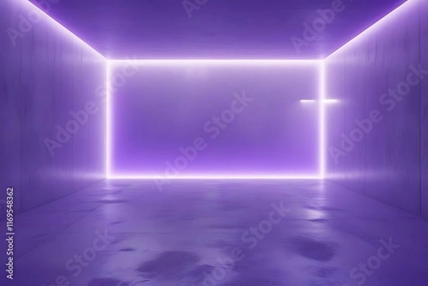 Fototapeta Empty room with cool, purple lighting representing tranquility, serenity, elegance, minimalism


