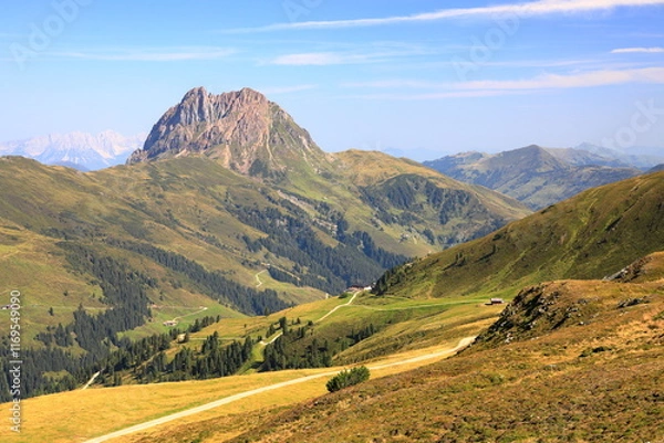 Obraz Beautiful nature on the Wildkogel mountain with a view of the Rettenstein mountain.
