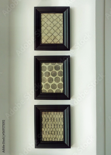 Fototapeta Three black frames with ink graphic drawing inside
