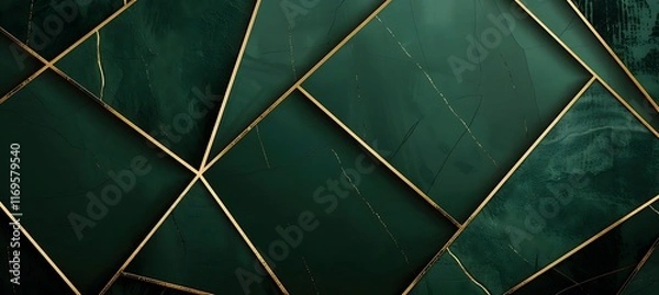 Fototapeta Stylish green background with abstract golden lines and a minimalist design perfect for modern and creative projects