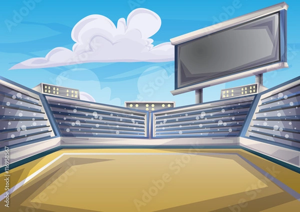 Obraz Cartoon vector Stadium Background Score Board Empty Field with separated layers
