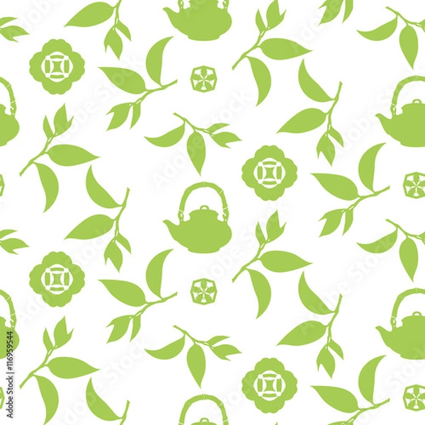 Obraz Green tea leaves seamless pattern.