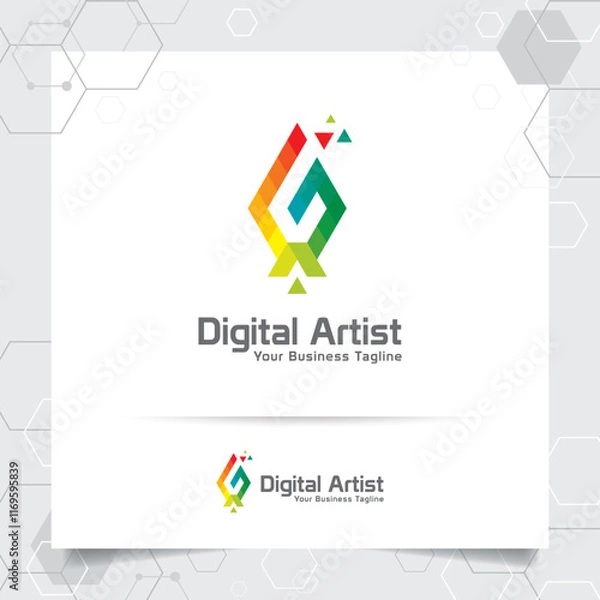 Obraz pencil artist logo design with triangle pixel color style for graphic designer