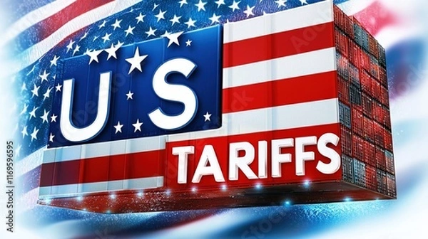 Fototapeta U.S. Tariffs depicted with flag-themed design showcasing trade impact and economic policies