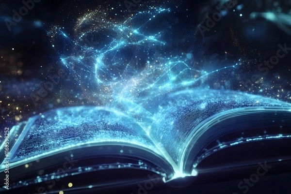 Fototapeta Conceptual angle of knowledge streams flowing into a glowing education portal