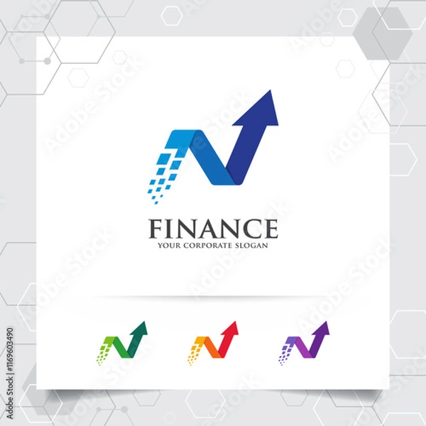 Obraz Finance logo marketing design with arrow vector and statistic symbol for investment ,data analyst ,financial company.