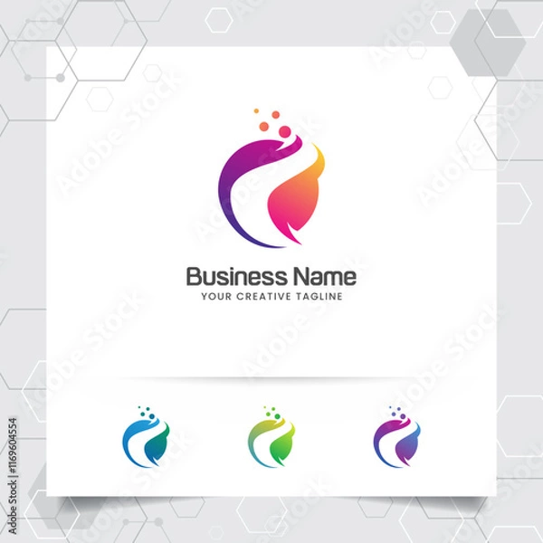 Obraz Digital logo letter C design vector with modern colorful pixel for technology, software, studio, app, and business.