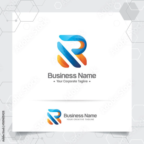 Obraz R letter logo digital in modern gradient style. Colorful letter R with glossy color effect.