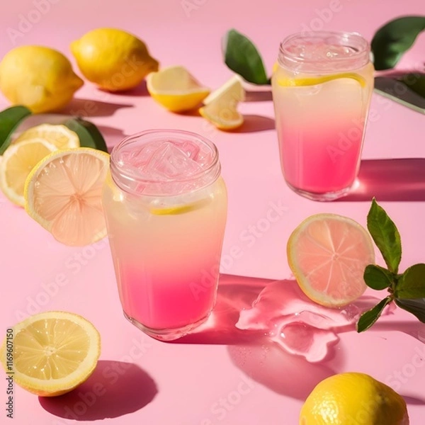 Fototapeta pink lemonade splash with lemons 