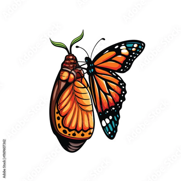 Obraz Vector illustration of a butterfly emerging from its chrysalis.
