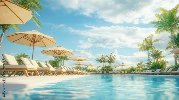 Fototapeta Luxury Tropical Poolside Paradise: Relaxing Getaway
