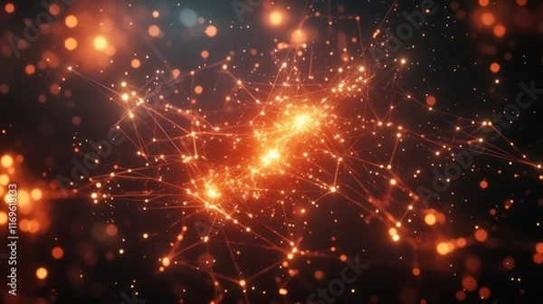 Fototapeta Abstract Orange Network Of Light And Connections