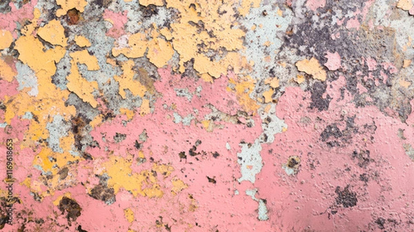 Fototapeta Weathered colorful peeling paint on rustic surface texture