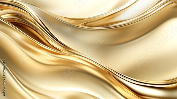 Fototapeta Golden metallic waves abstract background with flowing patterns