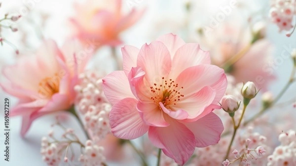 Fototapeta Delicate Pink Flowers Soft Bloom Closeup Macro Photography