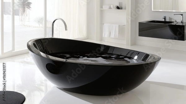 Obraz Modern Black Freestanding Oval Bathtub Design