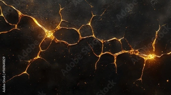 Fototapeta Golden Fractured Lines Across Dark Surface