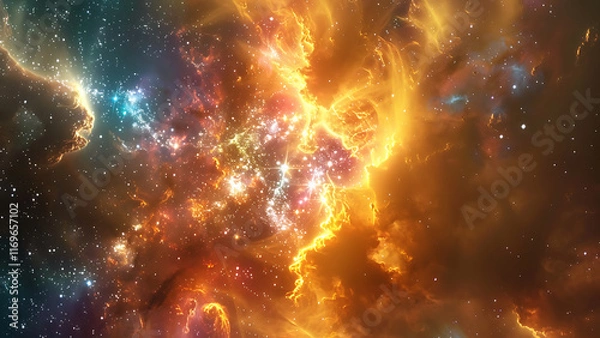 Fototapeta Bright Nebula Explosion in Space with Stars