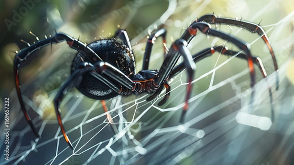 Fototapeta Realistic Cybernetic Spider in Futuristic Setting