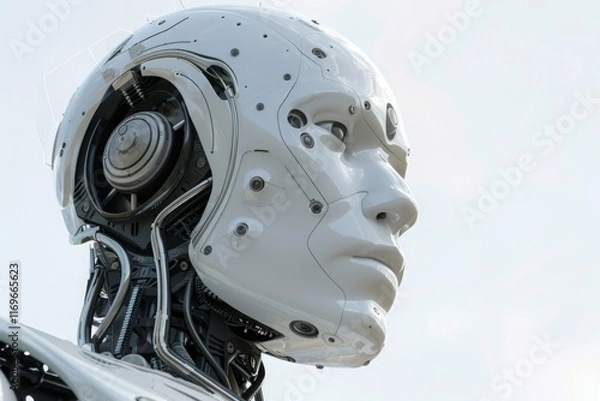 Fototapeta A robot with a white face and silver body