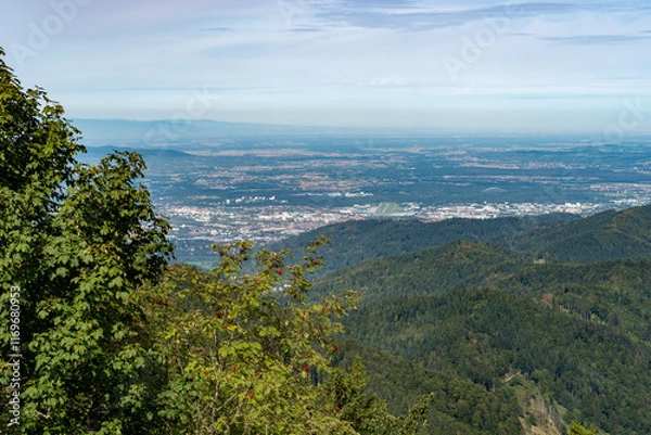 Obraz View from Schauinsland in beautiful weather over Freiburg to the Vosges Mountains