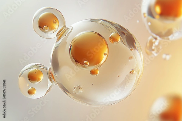 Fototapeta Processed collage of golden yellow oil bubbles texture. Background for banner, backdrop or texture for 3D mapping