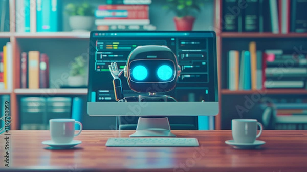 Fototapeta A.I. Customer Service Bot on Computer Screen
