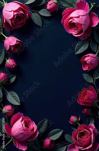 Fototapeta Elegant arrangement of pink roses on a dark background for celebration decor