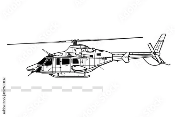 Fototapeta Bell 430. Vector drawing of medium utility helicopter. Side view. Image for illustration and infographics.