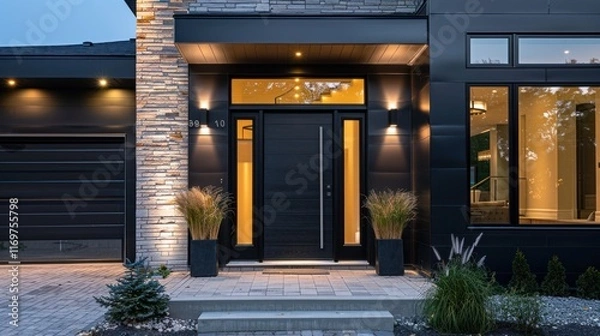 Obraz Modern new house front door house building, AI generated image