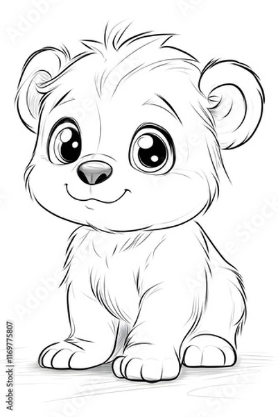 Fototapeta Adorable Cartoon Bear Character Illustration with Big Eyes and Playful Expression for Kids' Art Projects drawing and coloring page for printable