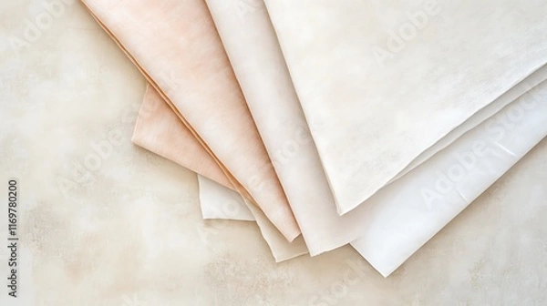 Fototapeta Stacked Neutral Colored Fabric Samples Displayed