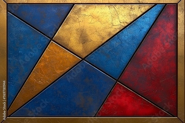 Fototapeta Abstract Gold Blue Red Triangular Metal Panel Design