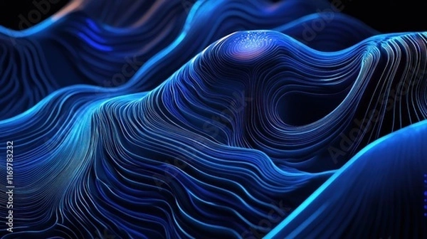 Obraz Abstract blue wave pattern, flowing lines, digital art, 3D rendering.