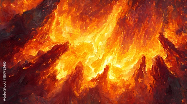 Fototapeta Close-up of a warm, flickering fire in a. Emberglow. Illustration