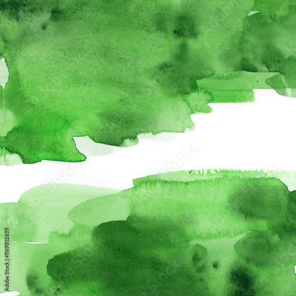 Fototapeta Bright painted green watercolor texture. Hand drawn background