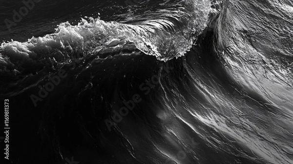 Obraz Dramatic black and white close-up of an ocean wave, showcasing texture and movement.